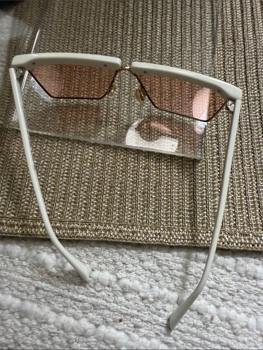 MVMT NU WAVE 002 White Geometric Shield Sunglasses Rose Gold Pink Gradient Lens